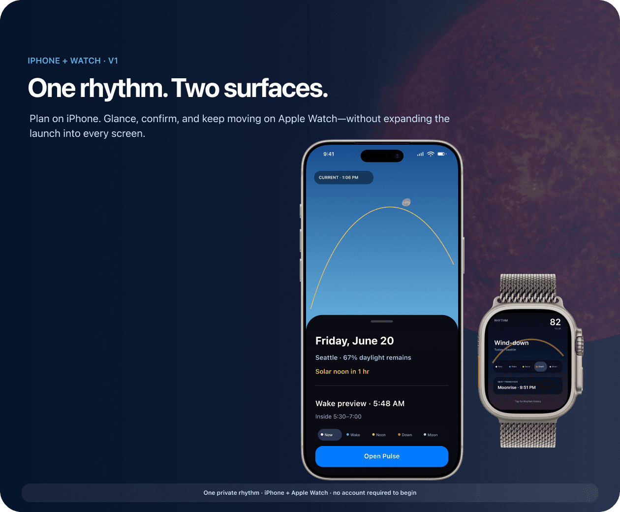 Solpath adapting one Seattle solar moment across iPhone and Apple Watch.